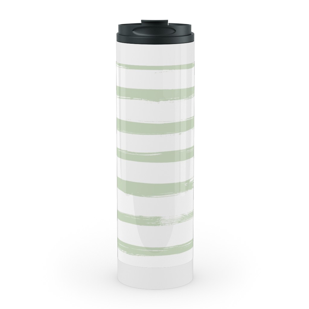 Sage and White Stripes Stainless Mug, White,  , 20oz, Green