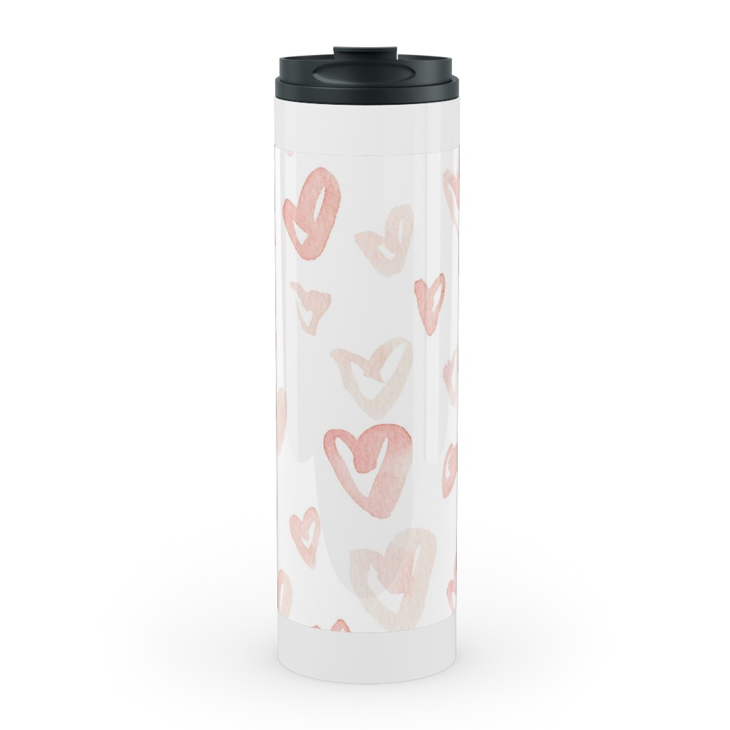 Pale Pink Hearts - Pink Stainless Mug, White,  , 20oz, Pink