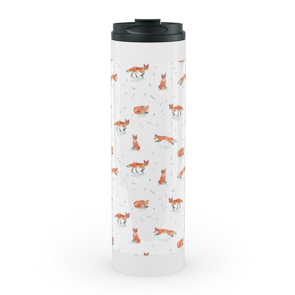 Winter Fox - White Stainless Mug, White,  , 20oz, Orange