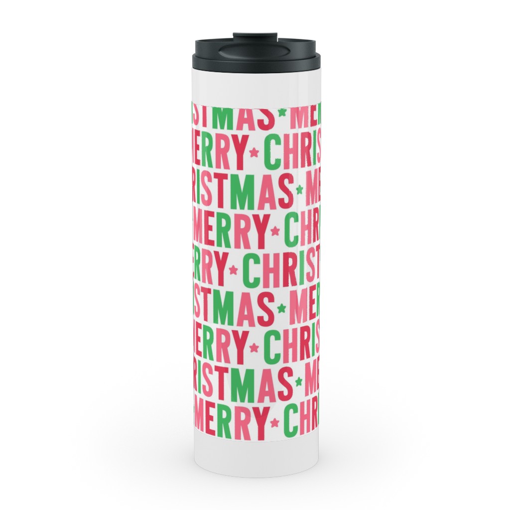 Merry Christmas Uppercase - Green, Pink, Red Stainless Mug, White, , 20oz, Multicolor