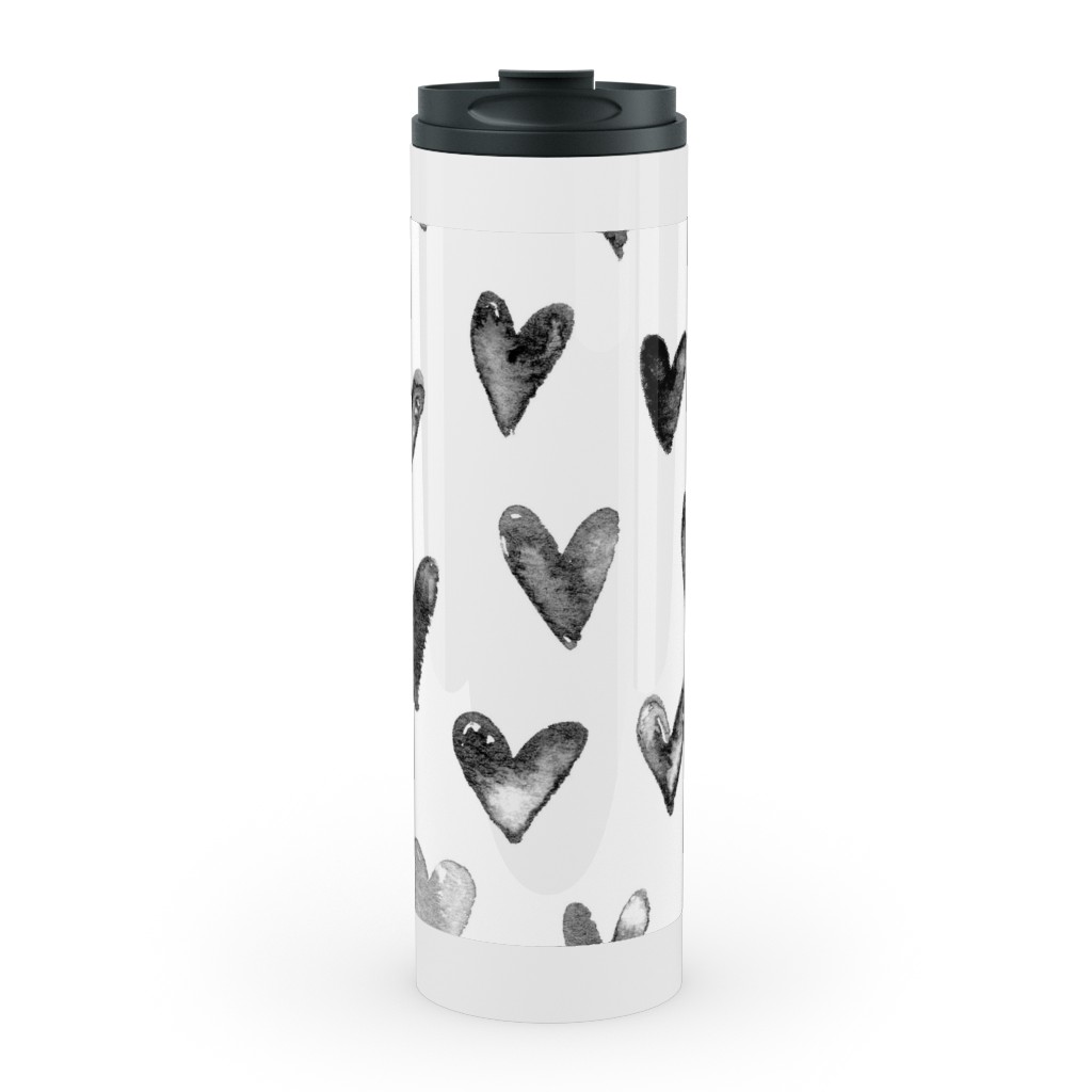 Watercolor Hearts - Black and White Stainless Mug, White,  , 20oz, Black