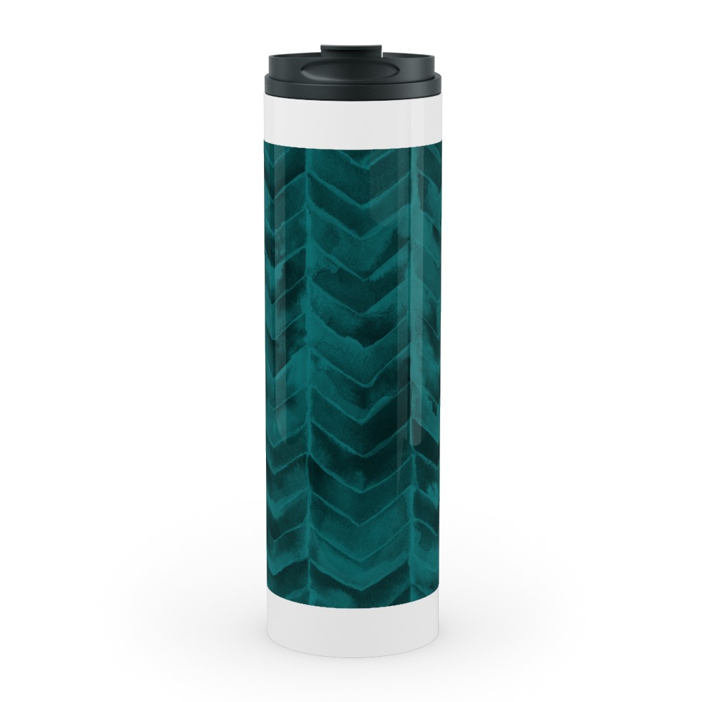 Watercolor Chevron Stainless Mug, White,  , 20oz, Green