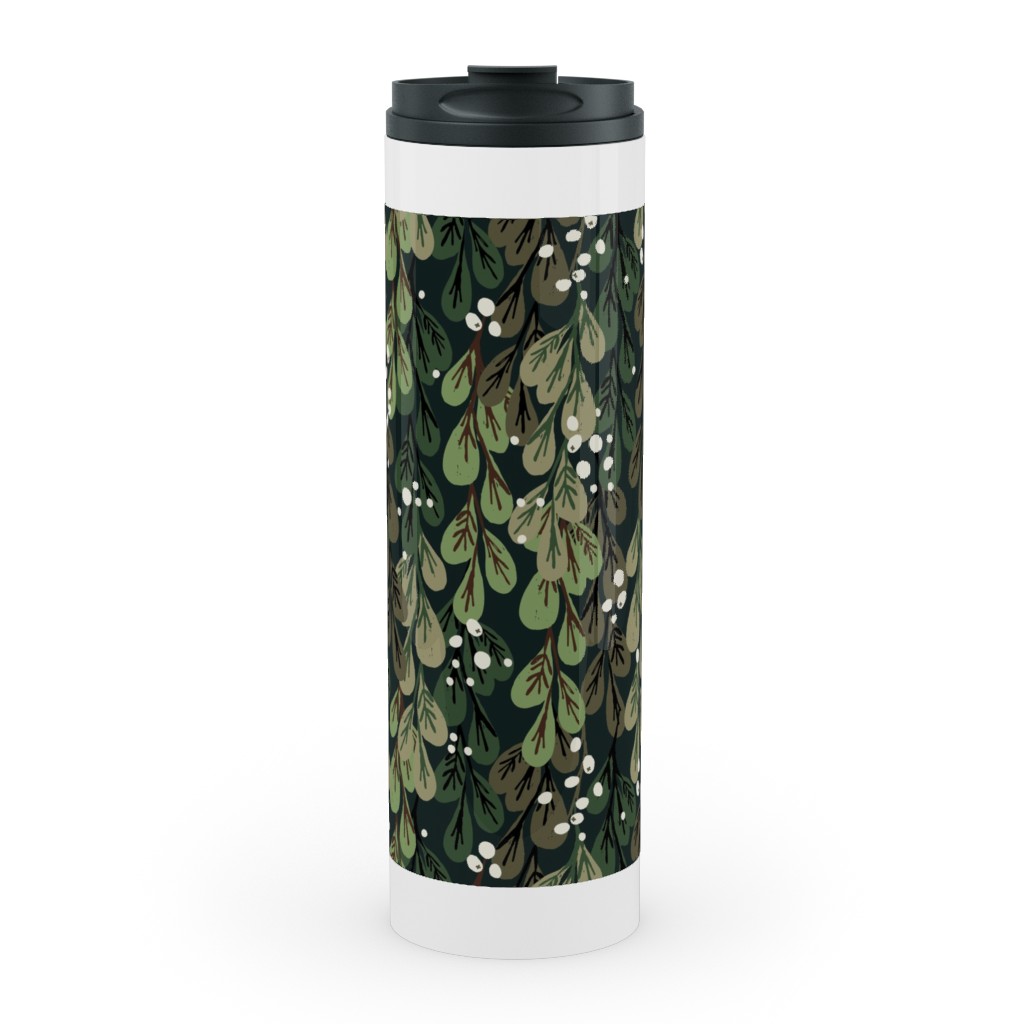 Mistletoe - Green Stainless Mug, White, , 20oz, Green, Classic Green