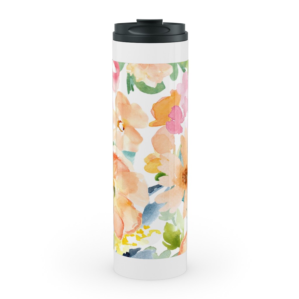 Floral Love Print Stainless Mug, White,  , 20oz, Multicolor