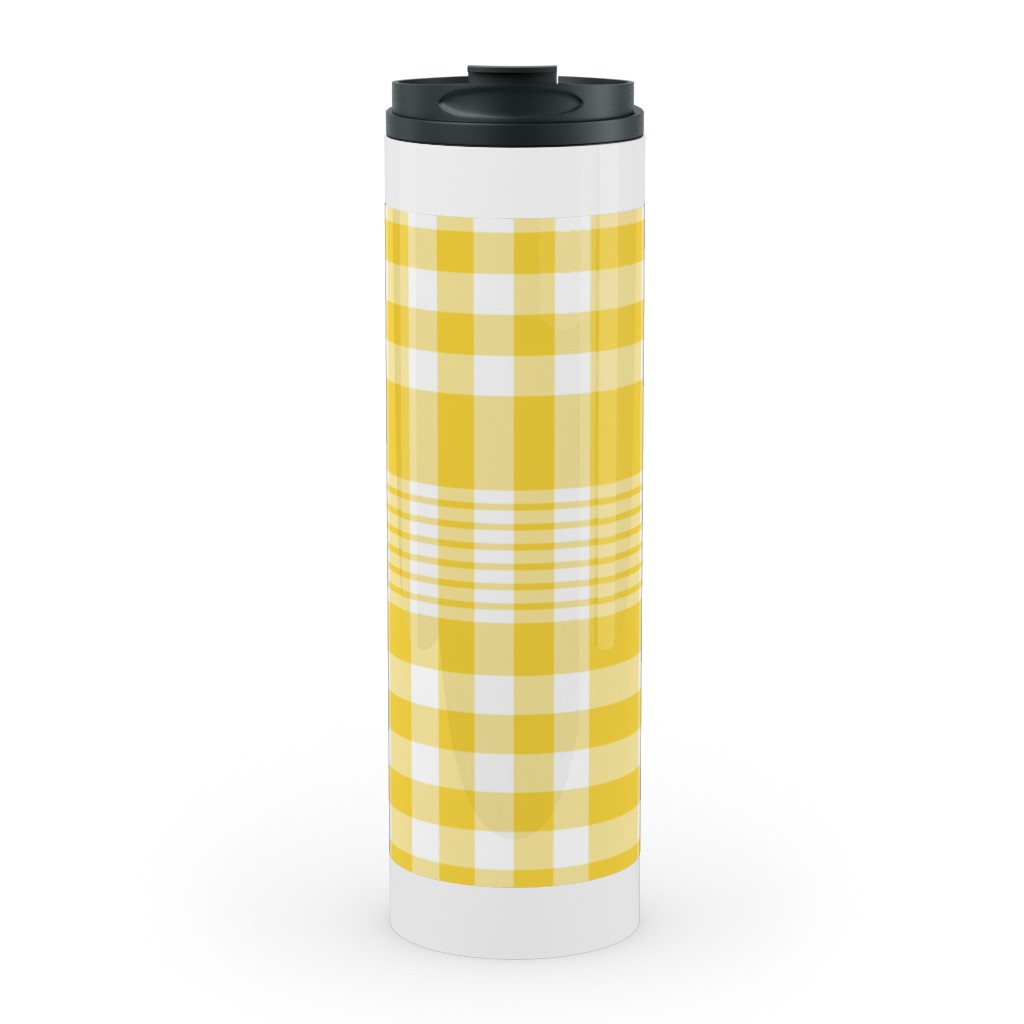 Plaid Pattern Stainless Mug, White, , 20oz, Yellow, Sunshine