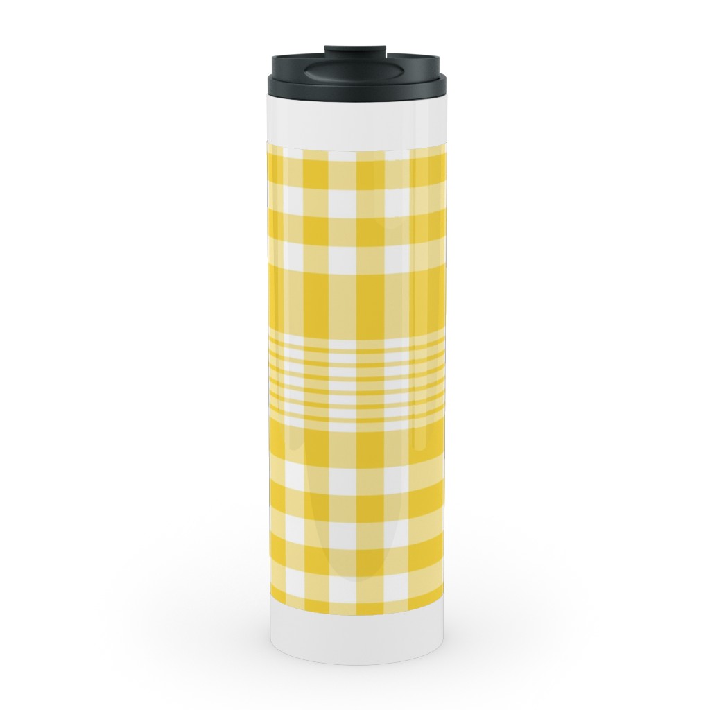 Plaid Pattern Stainless Mug, White,  , 20oz, Yellow