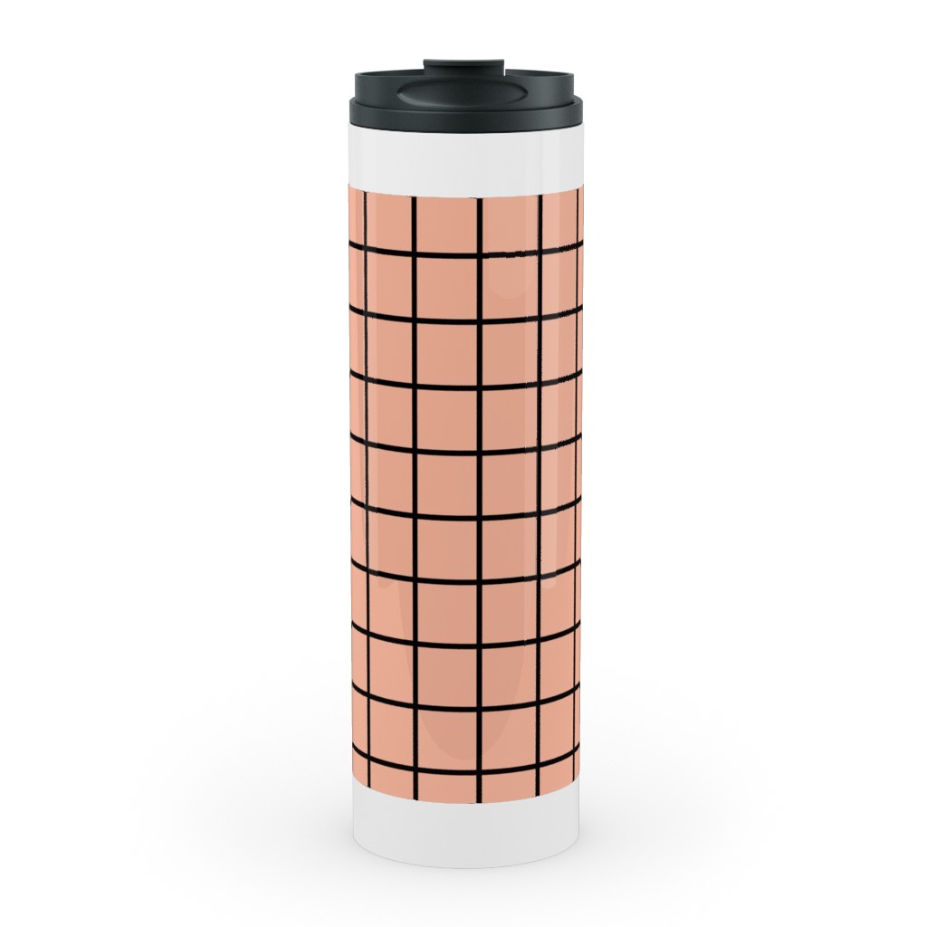 Square Grid Stainless Mug, White,  , 20oz, Pink