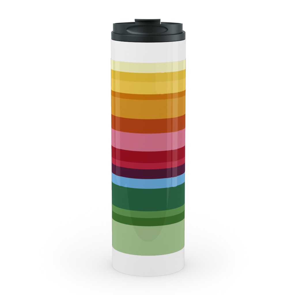 Rainbow Stripe Stainless Mug, White, , 20oz, Multicolor
