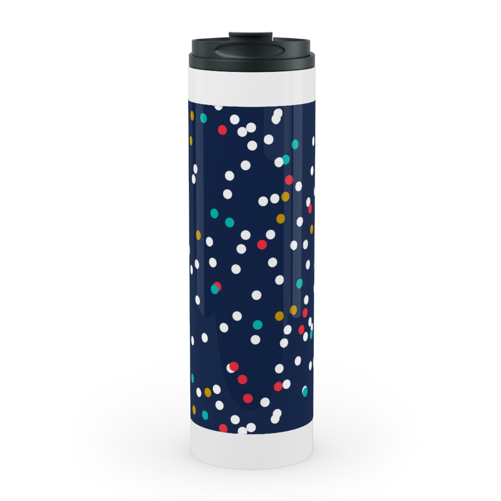 Fun-Fetti - Polka Dot - Navy Blue Stainless Mug, White,  , 20oz, Blue