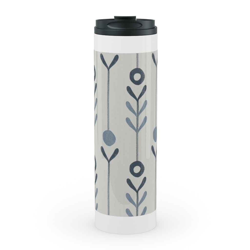 Farmhouse Flowers - Line Art Stainless Mug, White,  , 20oz, Blue