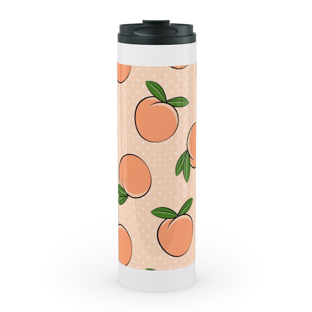 Peachy Polka Dots - Peach Stainless Mug, White, , 20oz, Orange, Orange