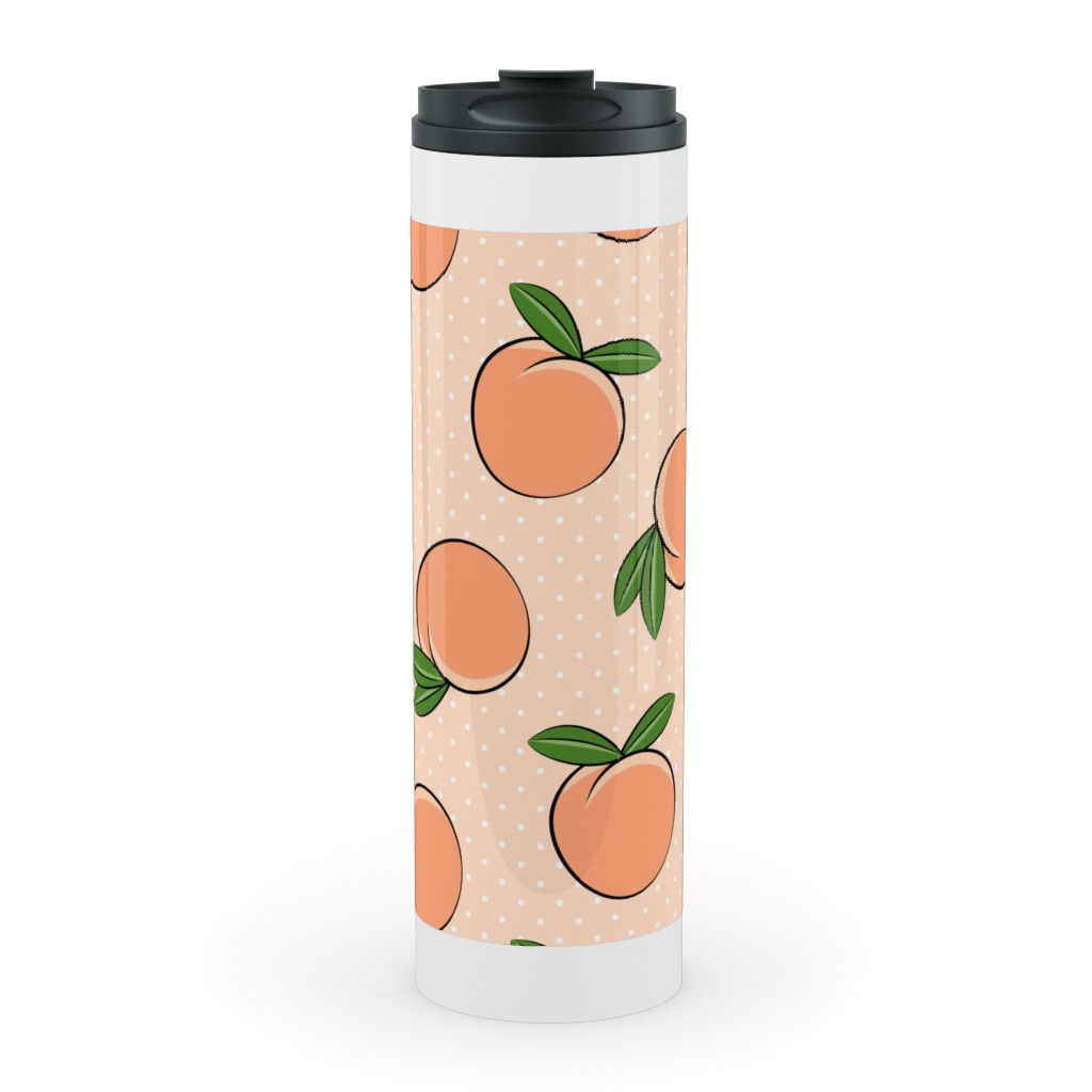 Peachy Polka Dots - Peach Stainless Mug, White,  , 20oz, Orange