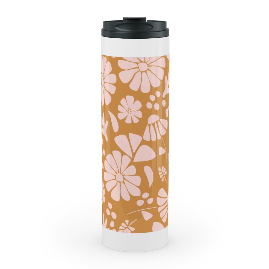 Jungle Floral - Orange and Pink Stainless Mug, White,  , 20oz, Orange