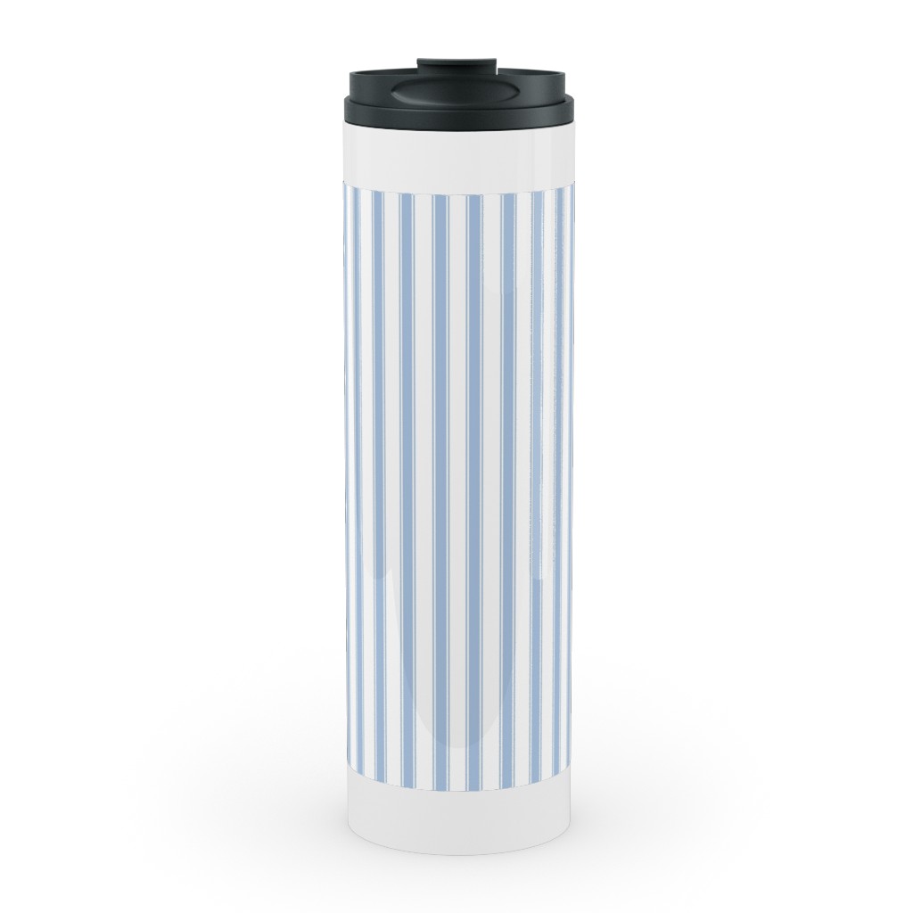 Cedar Lake Cottage Ticking Stripe - Blue Stainless Mug, White,  , 20oz, Blue