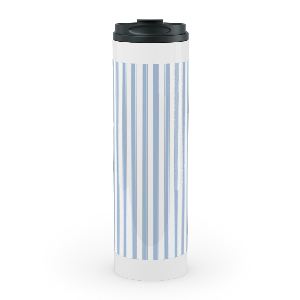 Cedar Lake Cottage Ticking Stripe - Blue Stainless Mug, White, , 20oz, Blue, True Blue