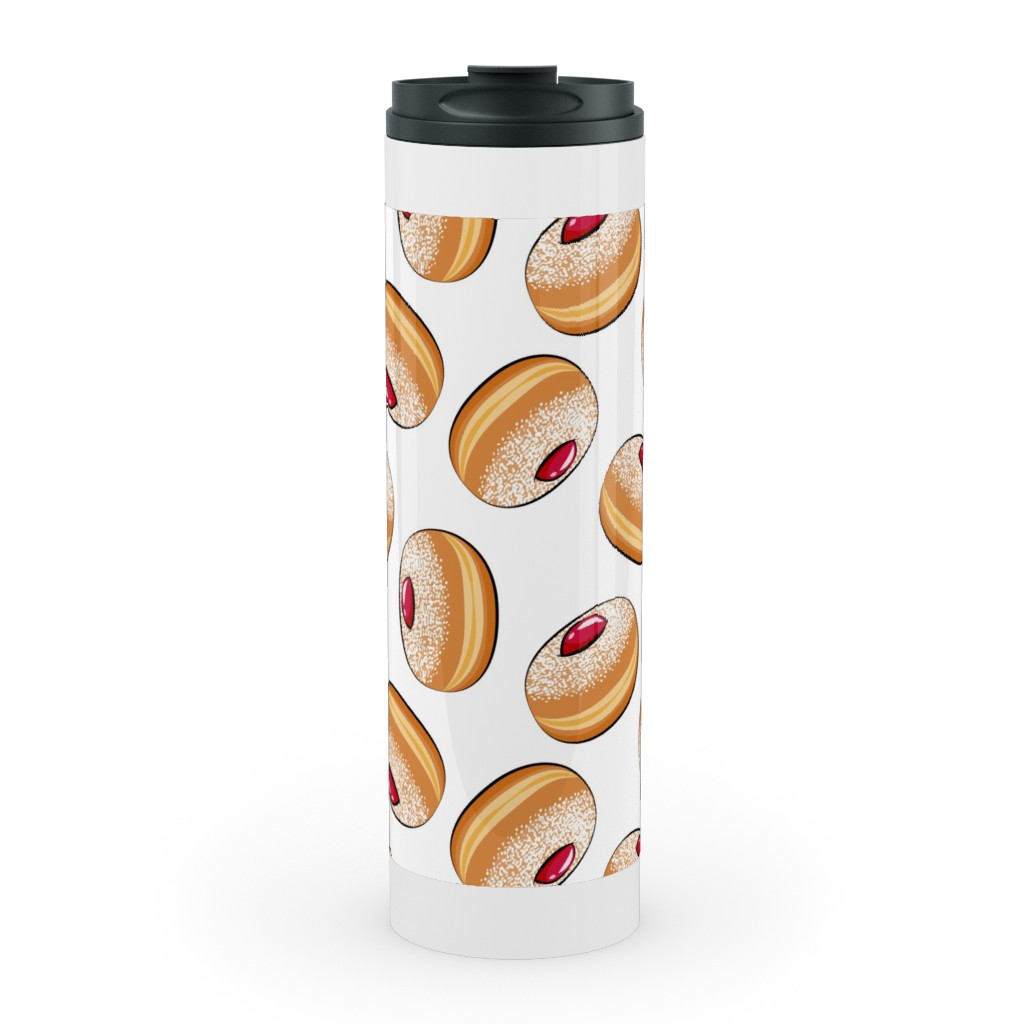 Sufganiyot (Jelly Doughnuts) - on White Stainless Mug, White, , 20oz, Multicolor