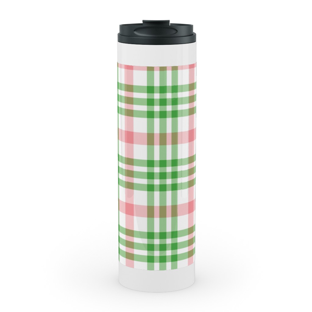 Pink, Green, and White Plaid Stainless Mug, White,  , 20oz, Green