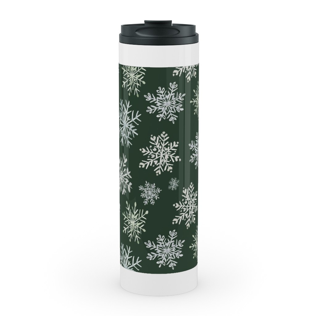 Lace Snowflakes on Hunter Green Stainless Mug, White,  , 20oz, Green