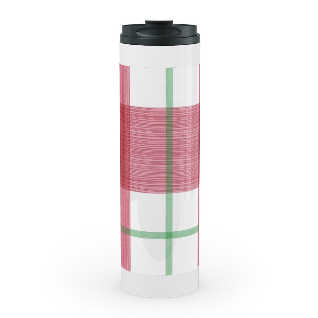 Double Plaid Stainless Mug, White,  , 20oz, Red