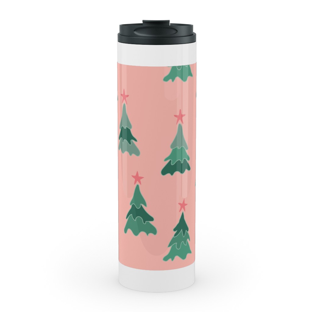 Modern Christmas Trees Stainless Mug, White, , 20oz, Pink, Bright Pink