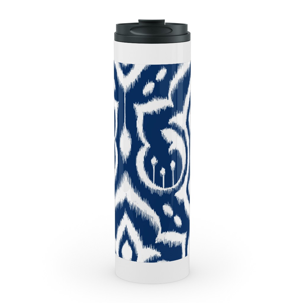 Ikat Damask - Midnight Navy Stainless Mug, White, , 20oz, Blue, True Blue
