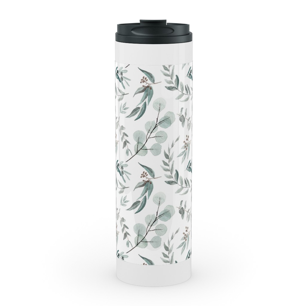 Eucalyptus Leaves - Australiana Botanical Stainless Mug, White, , 20oz, Green, Classic Green