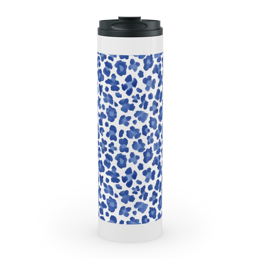Leopard Pattern Print Stainless Mug, White,  , 20oz, Blue