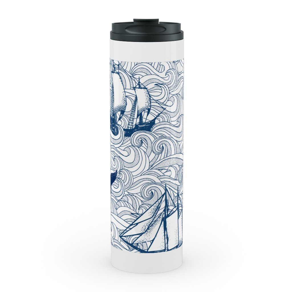 Vintage Nautical Journey Stainless Mug, White,  , 20oz, Blue
