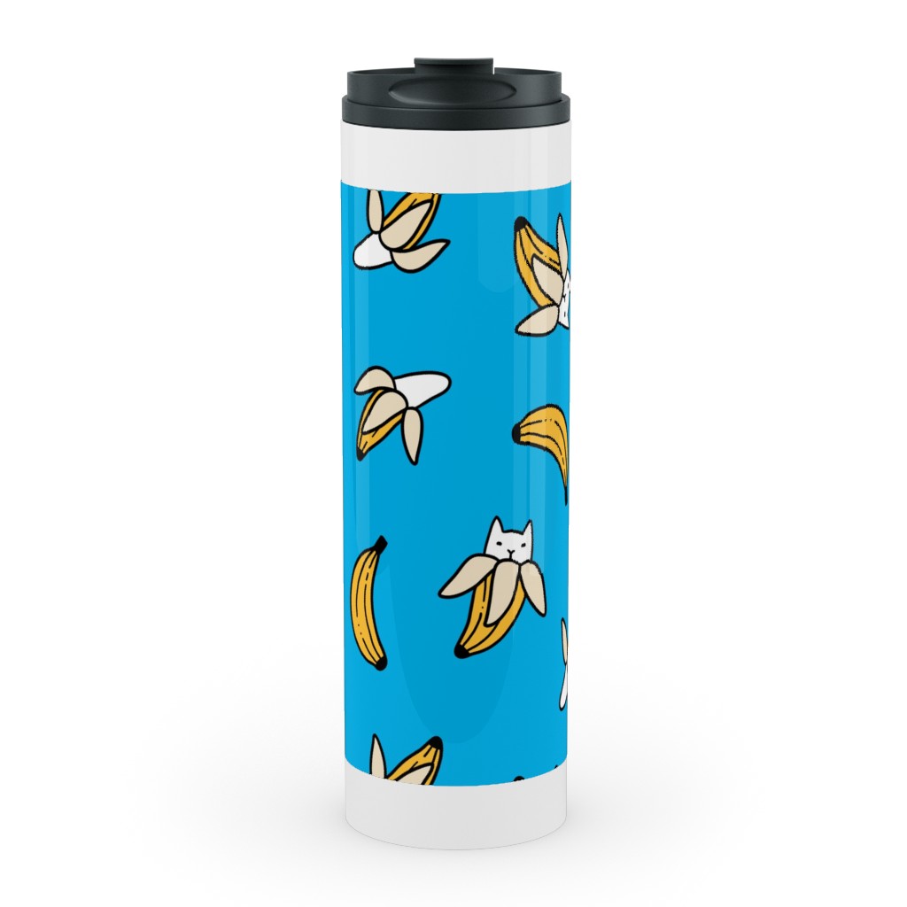 Funny Yummy Banana Cats - Blue Stainless Mug, White,  , 20oz, Blue