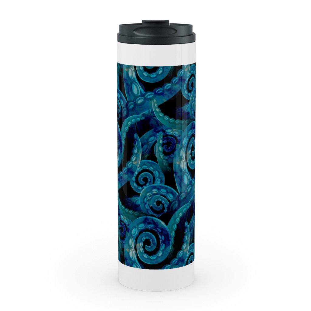 Octopus Watercolor - Blue Stainless Mug, White, , 20oz, Blue, True Blue