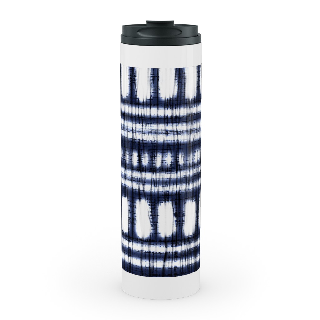 Shibori - Organic and Loose Lines and Dots Stainless Mug, White,  , 20oz, Blue