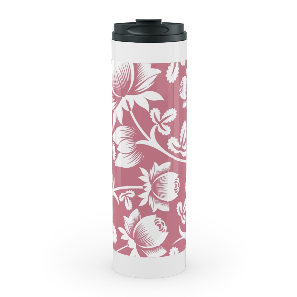 Lovely Rose Flower - Pink and White Stainless Mug, White,  , 20oz, Pink