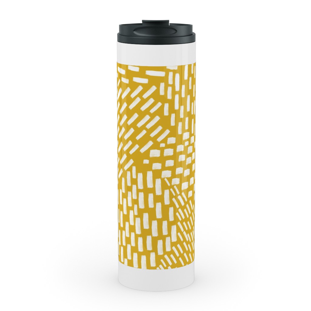 Abstract Brushstrokes Stainless Mug, White,  , 20oz, Yellow