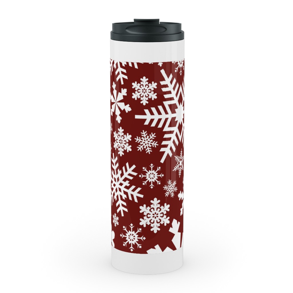 Christmas White Snowflakes on Red Background Stainless Mug, White,  , 20oz, Red