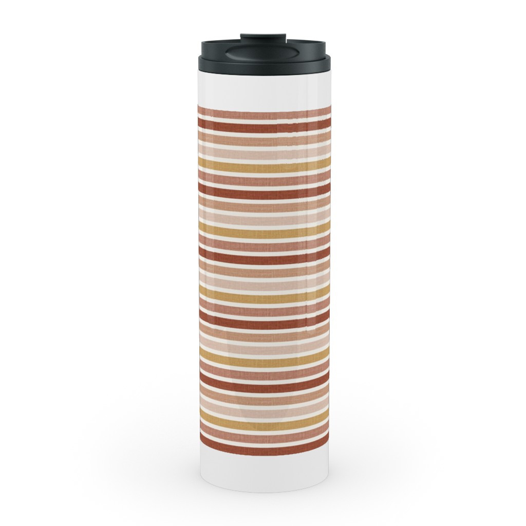 Horizontal Earth Colours Stripes - Red Pink Mustard Toffee Stainless Mug, White, , 20oz, Pink, Bright Pink