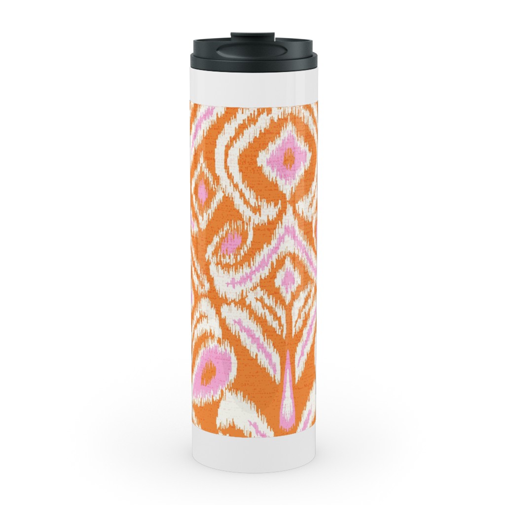 Ikat Flower - Orange and Pink Stainless Mug, White,  , 20oz, Orange