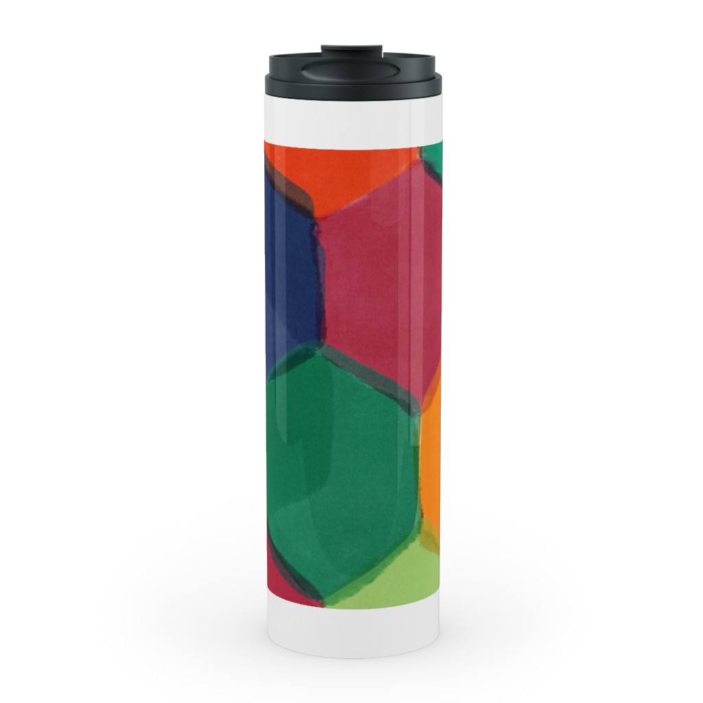 Overlapping Hexagons - Warm Summer Stainless Mug, White, , 20oz, Multicolor