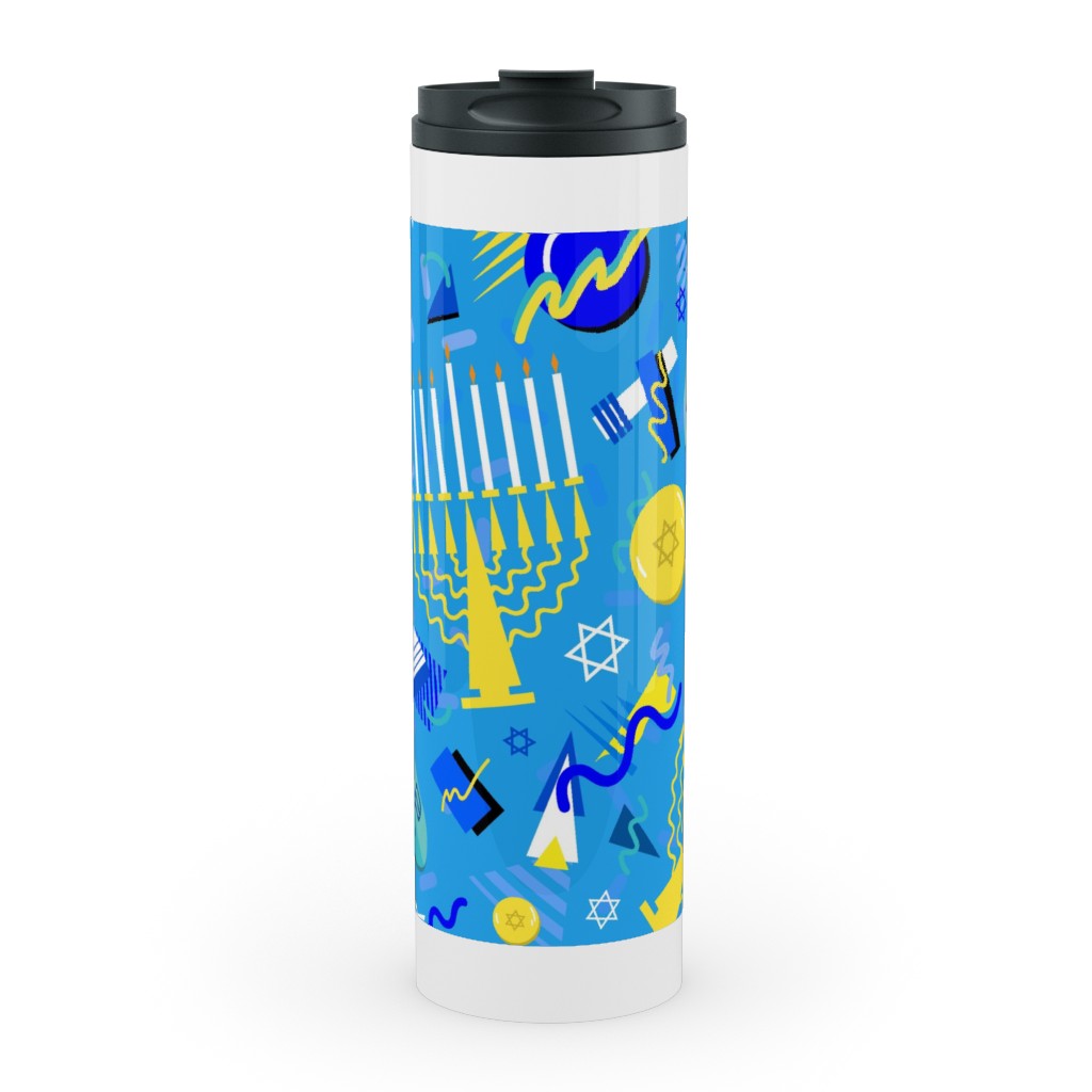 80s Hanukkah Celebration - Blue Stainless Mug, White, , 20oz, Blue, True Blue