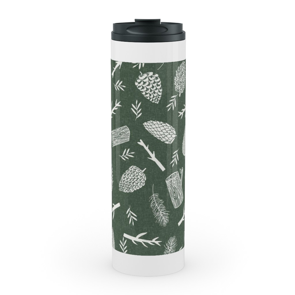 Pinecones - Hunter Green Stainless Mug, White,  , 20oz, Green