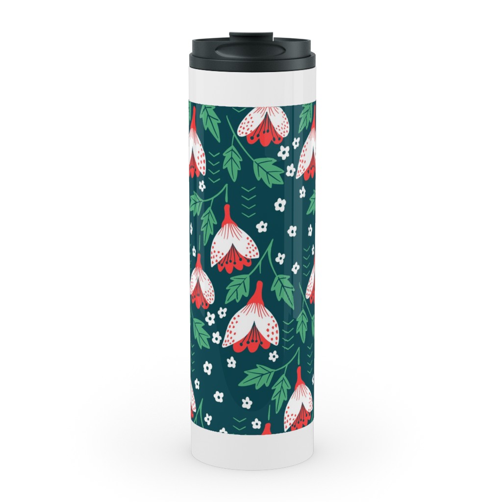 Christmas Flowers Stainless Mug, White, , 20oz, Green, Classic Green
