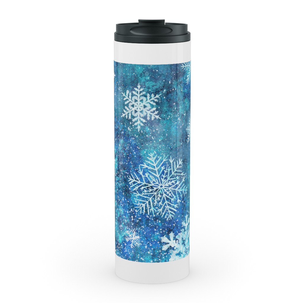 Whinsical Snowflakes Handpainted With Watercolors - Blue Stainless Mug, White, , 20oz, Blue, True Blue