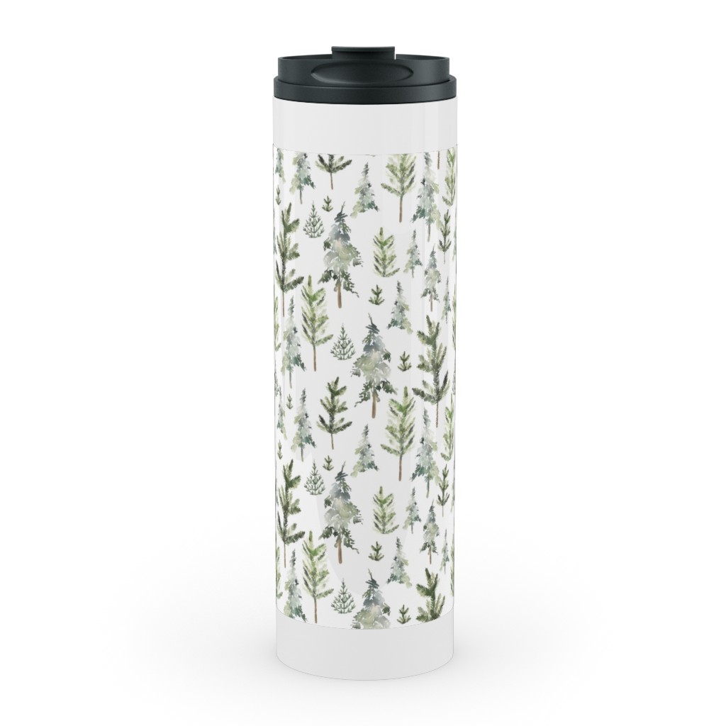 Winter Landscape Stainless Mug, White, , 20oz, Green, Classic Green