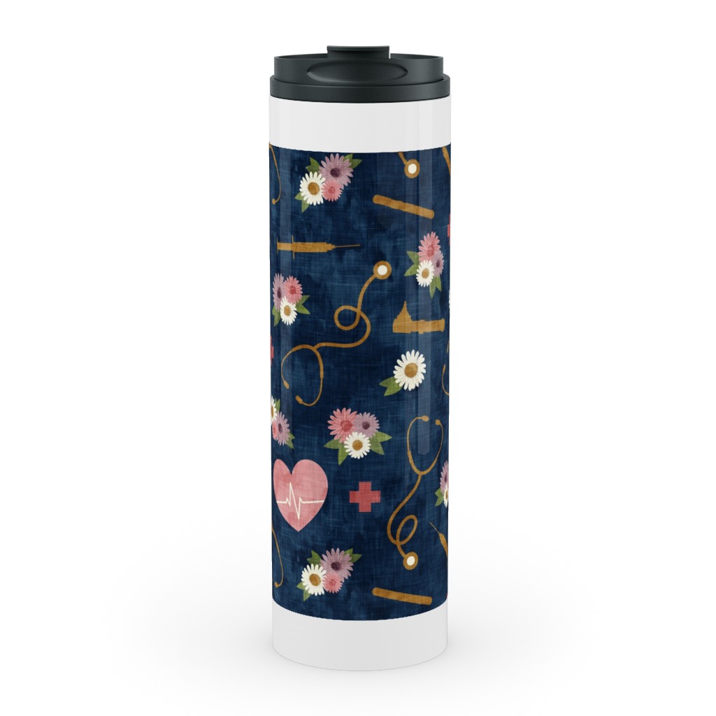 Floral Nurse Melody - Nursing - Blue Stainless Mug, White,  , 20oz, Pink