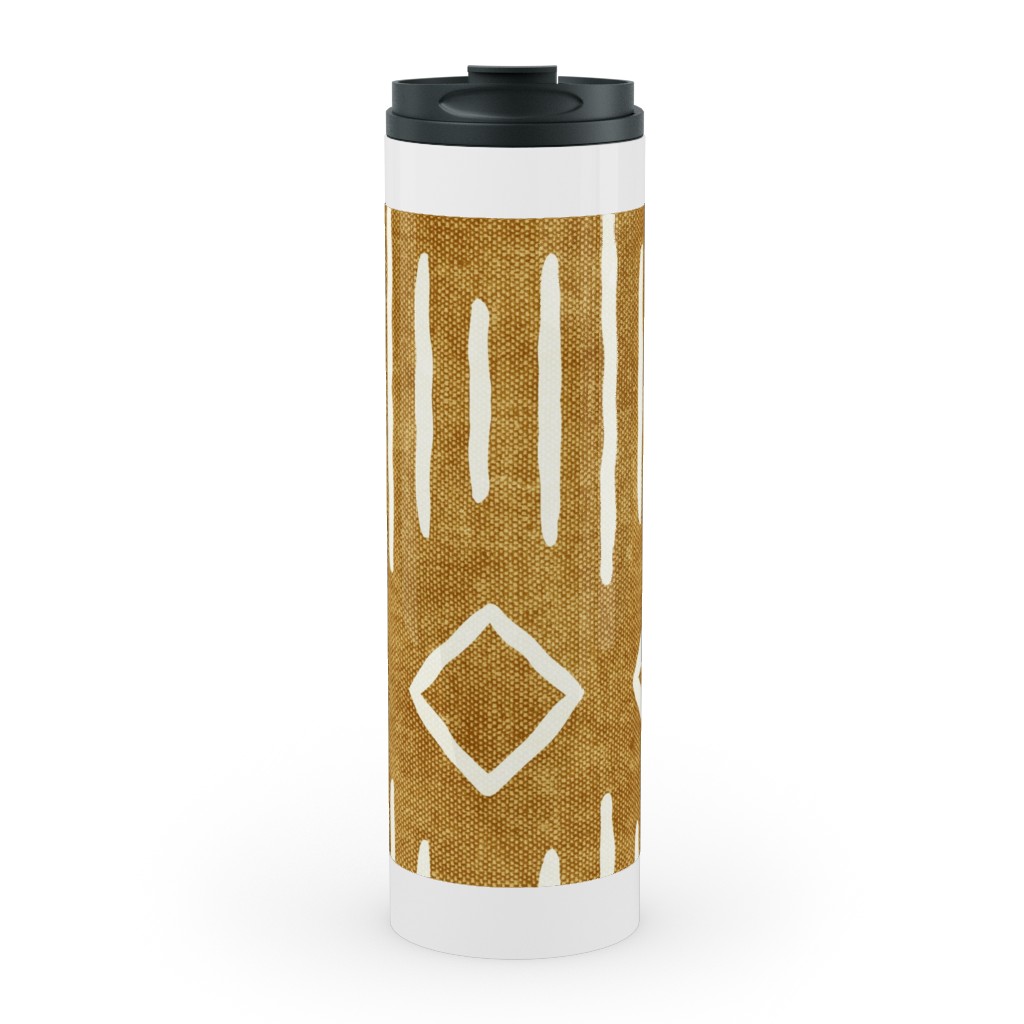Diamond Mud Cloth Stainless Mug, White,  , 20oz, Yellow