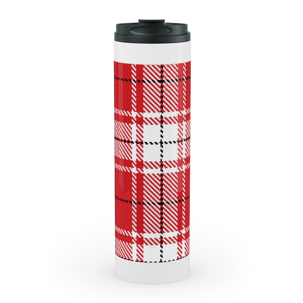 Tartan - White and Red Stainless Mug, White, , 20oz, Red, Red