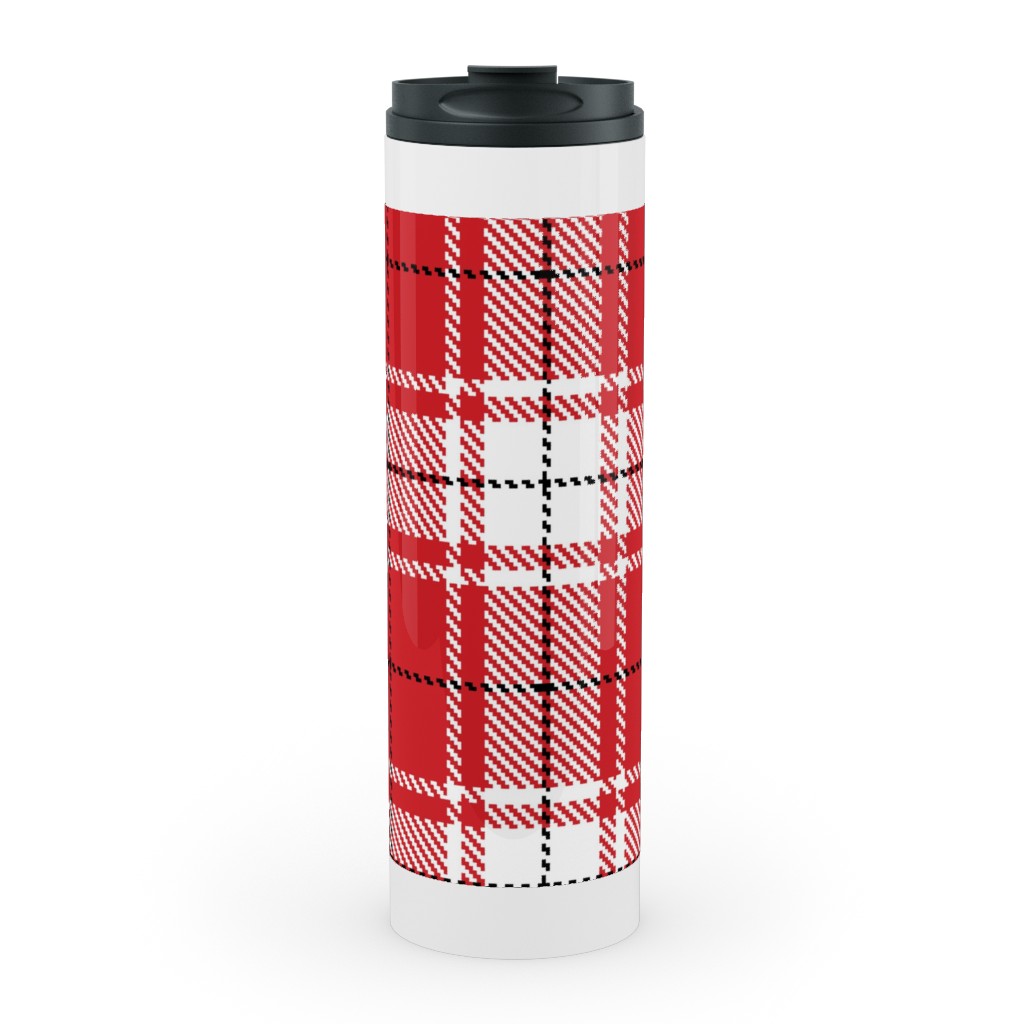 Tartan - White and Red Stainless Mug, White,  , 20oz, Red