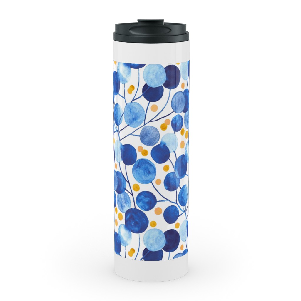 Pompom Plants - Cobalt & Gold Stainless Mug, White, , 20oz, Blue, True Blue