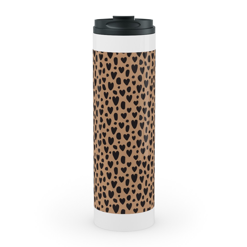 Leopard Hearts - Brown Stainless Mug, White,  , 20oz, Brown