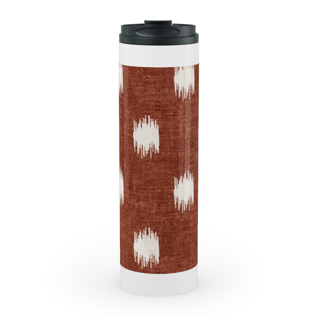 Ikat Polka Dots - Rust Stainless Mug, White,  , 20oz, Red