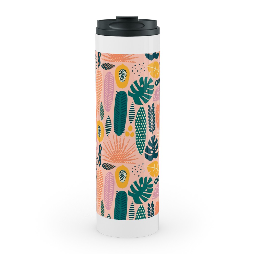 Hawaii Floral - Pink Stainless Mug, White, , 20oz, Multicolor